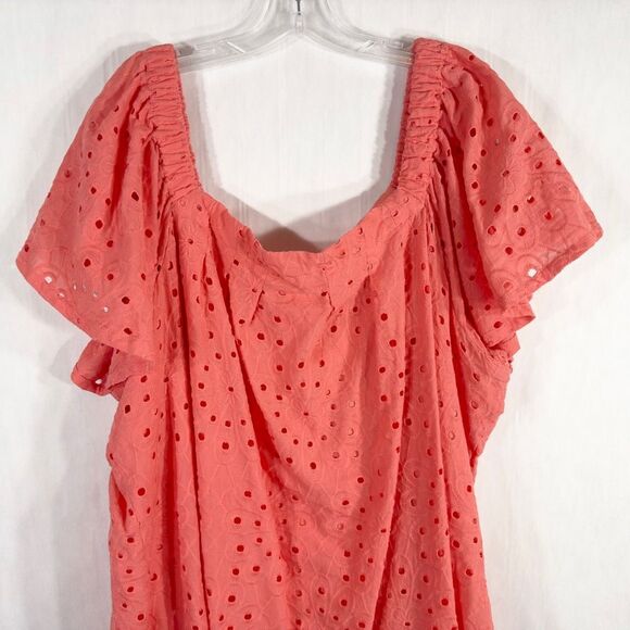 Lane Bryant Plus Size 26 28 Dress Short Sleeve Convertible Peach Eyelet 1567 - Picture 6 of 13